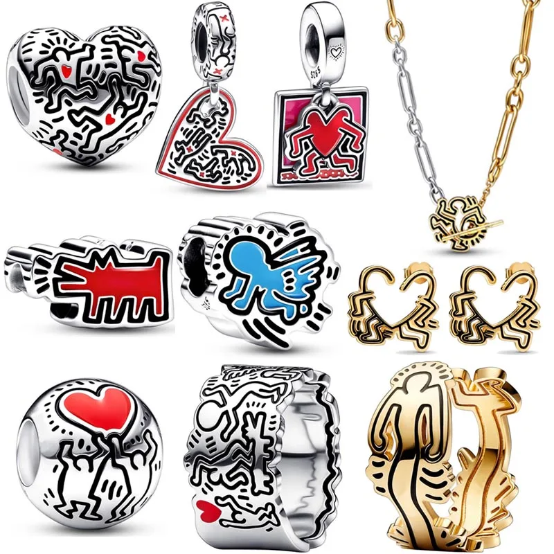 

Authentic 925 Sterling Silver Barking Dog Angel Line Art People Heart Love Figures Charm Bead Fit Bracelet & Necklace Jewelry