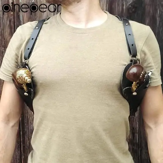 PinePear ルネッサンス中世騎士フリントロックガンストラップダブルホルステ調節可能なスチームパンク海賊コスプレハロウィンアクセサリー