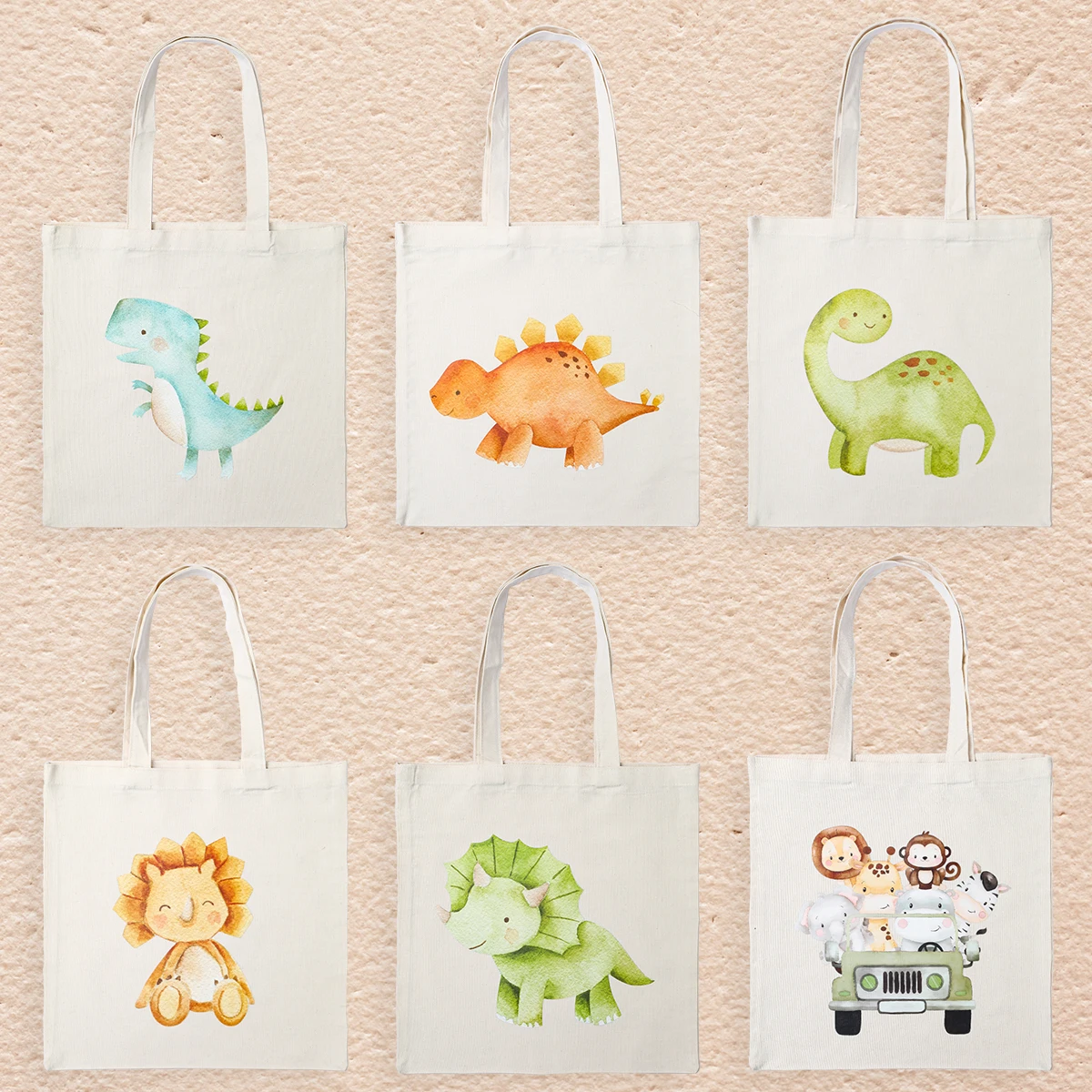 Dinosaur Cartoon Canvas Handbag Gift Bags Jungle Birthday Party Supplies Dinosaur Birthday Decoration Gift Kids Baby Shower Boy