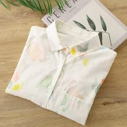 Women Cotton Hawaiian Floral Print Shirts Summer Fashion Tropical Floral Vacation Beachwear Women's Long Sleeve Tops