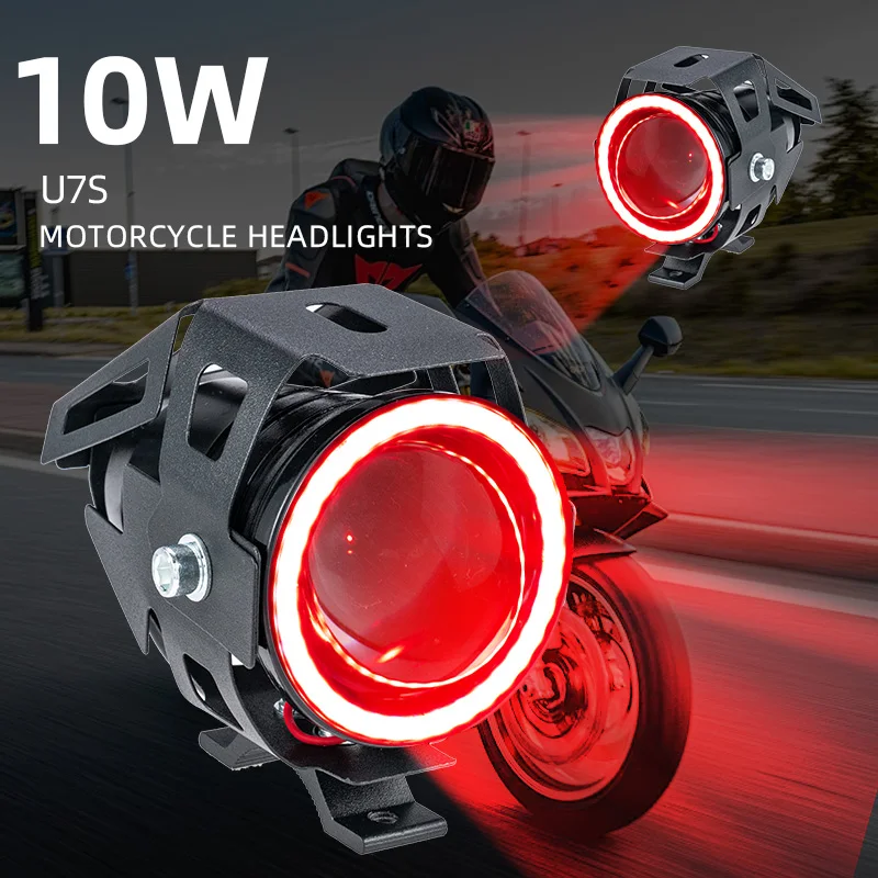 U7 LED Motorcycle Headlight with Angle Eyes - Additional Spotlights and Fog Lights for Universal Motorbike Auxiliary LED Driving