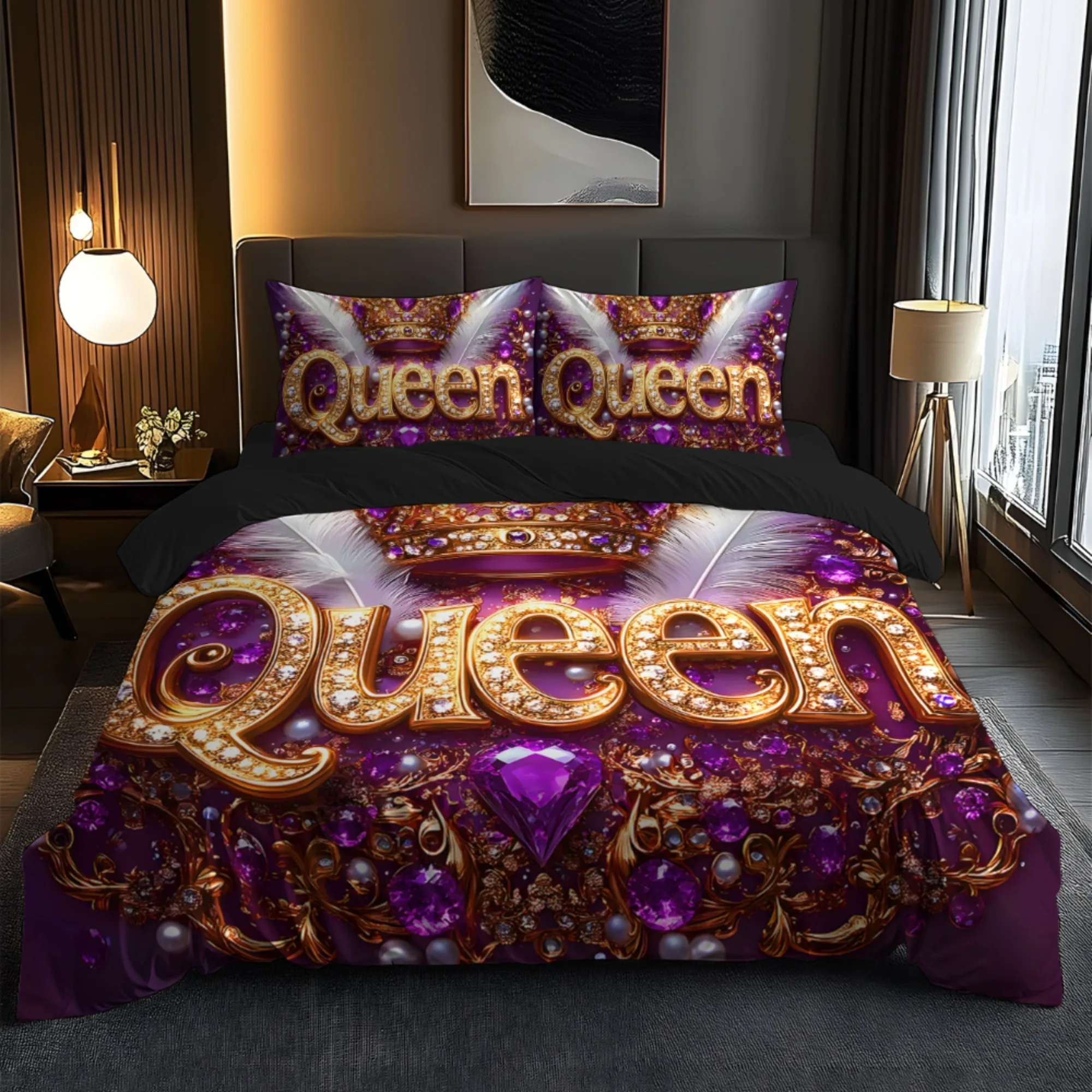 

Queen Size Design Theme Pattern 3D Digital Printed Super Soft Brushed Quilt Cover Bedding Set - Comforter Blanket Sham Included