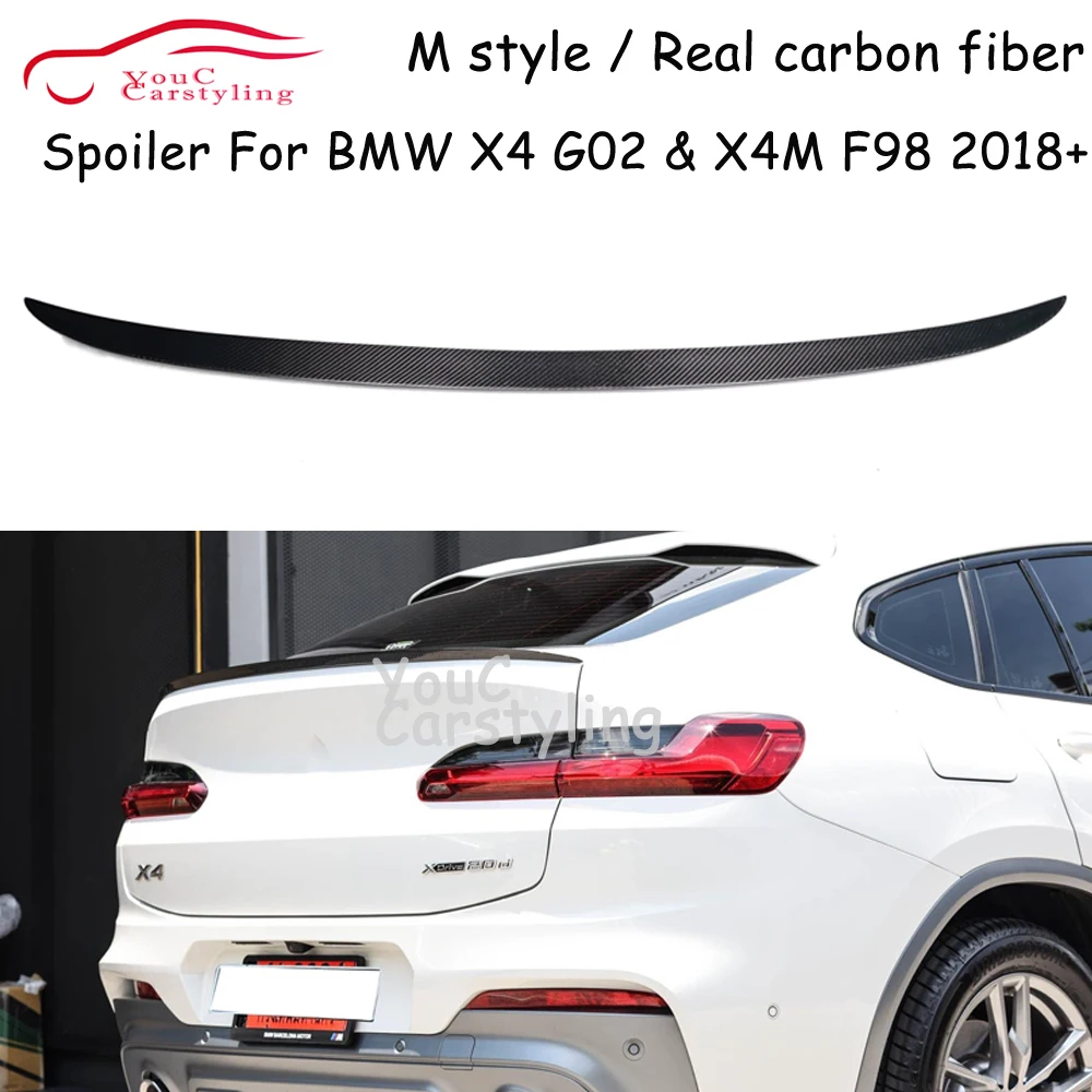 G02 M Style Real Carbon Fiber Rear Trunk Spoiler Wings For BMW X4 G02 X4M F98 20i 30i 25d 30d M40i M40d 2018-2023