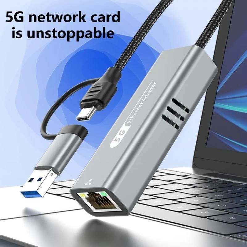 C7AB USB Type C to Ethernet Adapter 5Gbps Networking Converters for Win with Aluminum Case