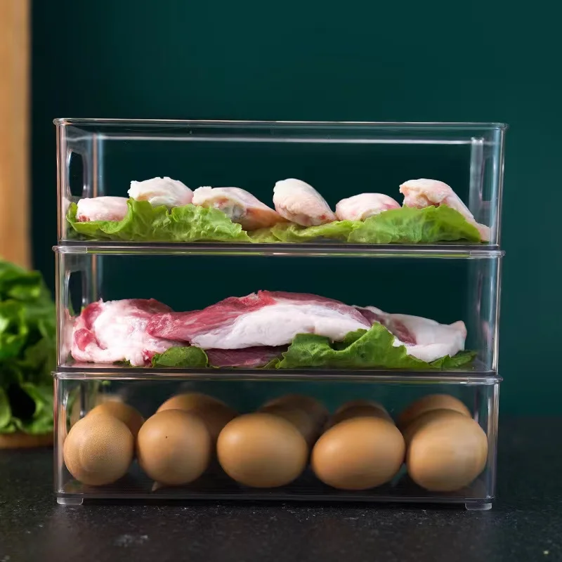 Boîte de rangement alimentaire empilable en plastique transparent, organisateur de réfrigérateur avec poignée, garde-manger, organisateur de cuisine rangement frigo boite de conservation alimentaire organisateur frigo