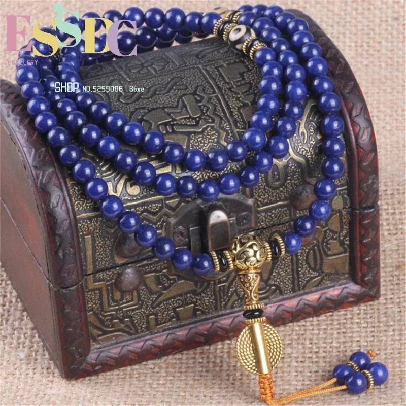Trendy 108 Beads Prayer Mala Tibetan 6/8mm Lapis Lazuli Healing Bracelets Men or Women's Yoga Meditation Jewelry