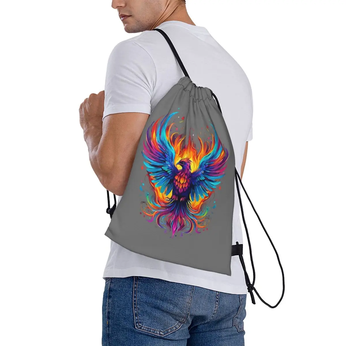 Beautiful Rainbow Phoenix Backpacks Casual Drawstring Bags Sundries Bag Book Bags for Travel Students