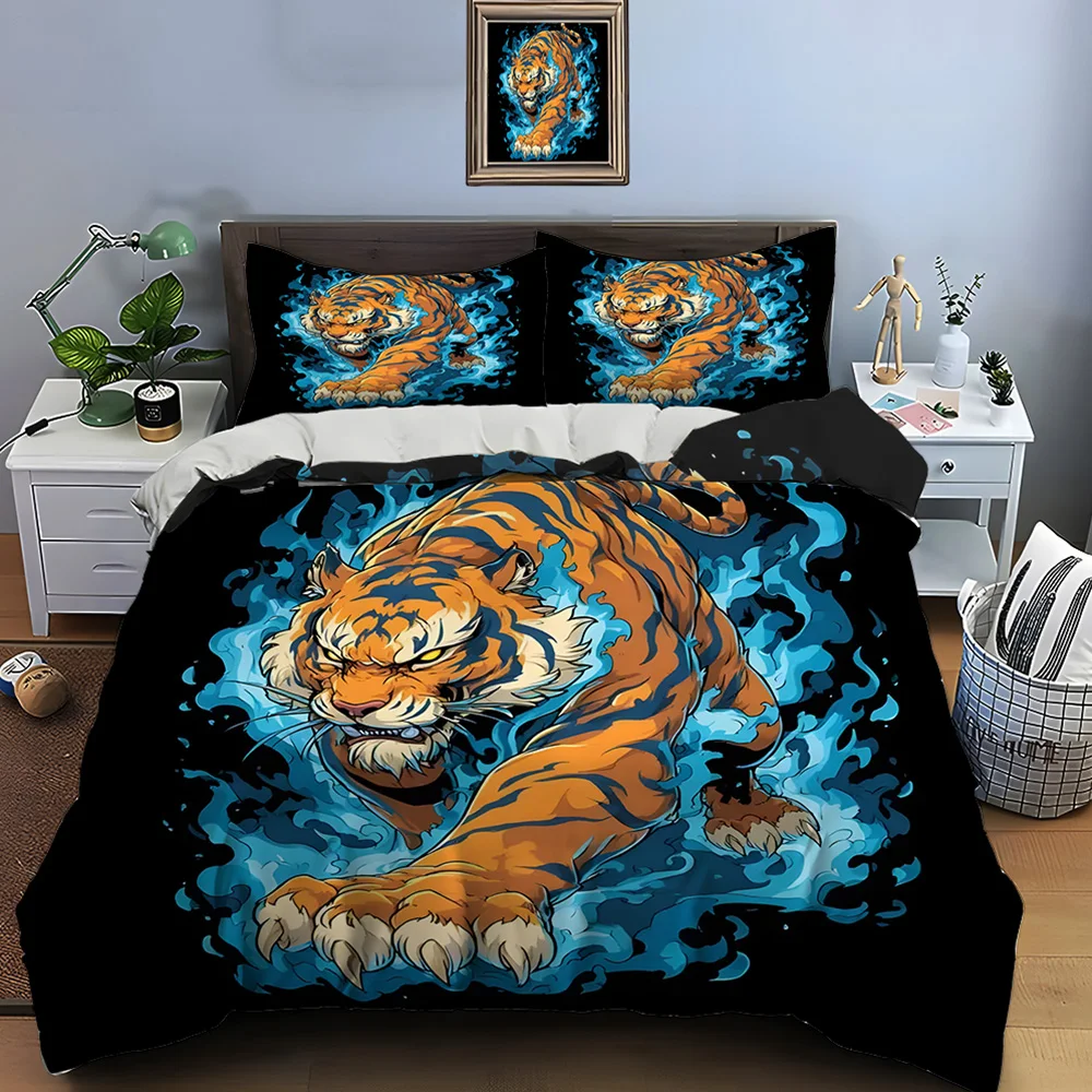 Fierce Tiger Art with Individuality Bedding Set for Kids Luxury Gift 3pc Digital Print Comforter Set Soft Comfortable Breathable