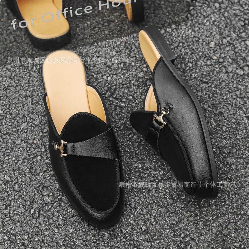 

yuppie mens mules black brown half shoes for man British style sandals fashion slippers for man horsebit loafers zapatos hombre