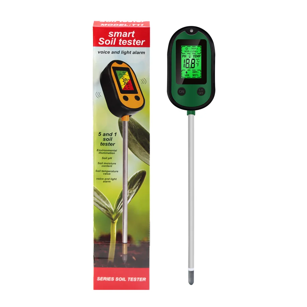 Misuratore di PH del suolo 4/5 in 1 igrometro della luce solare LCD Digital Garden Plant Flowers Temp Monitor Sensor strumento di Test dell\'umidità