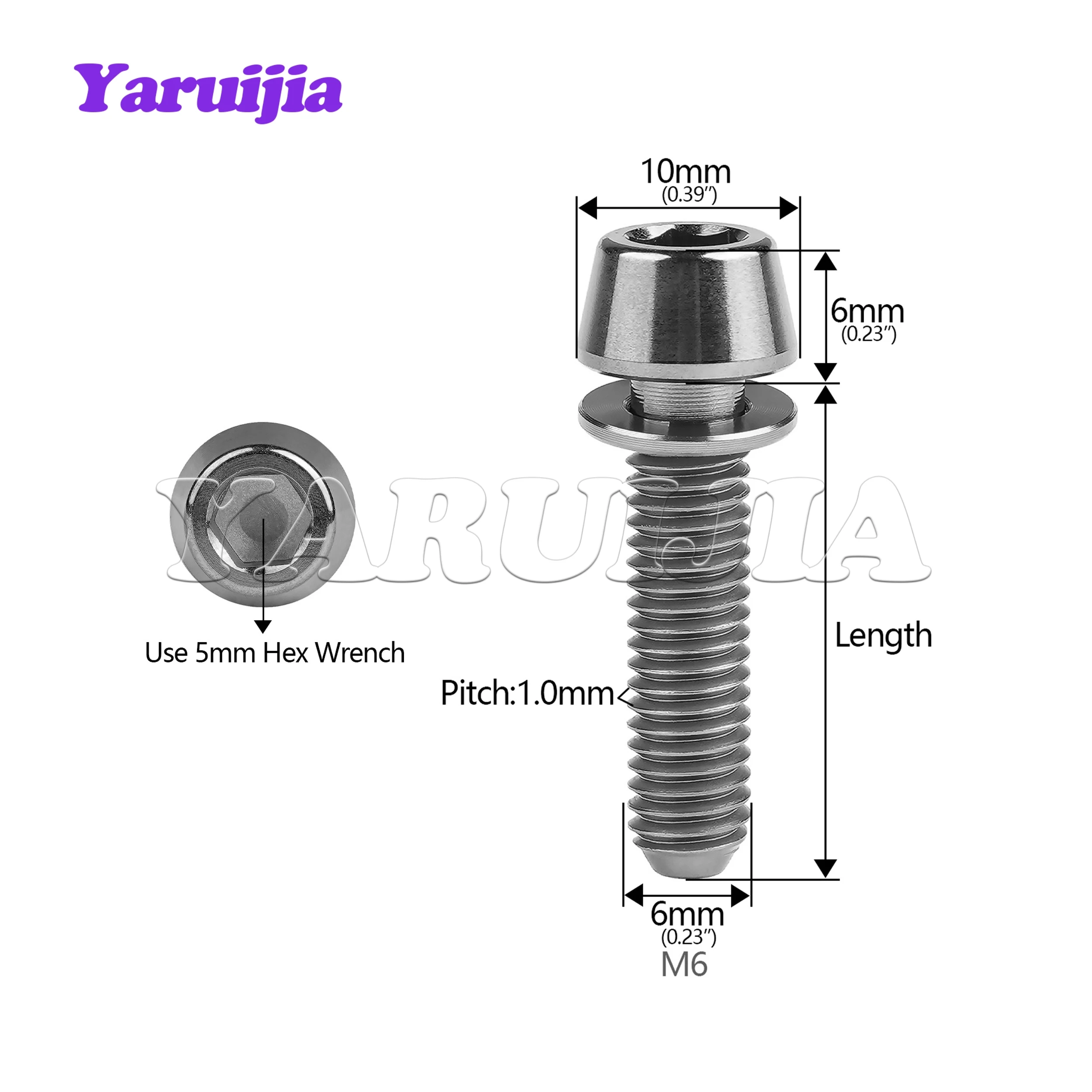 Yaruijia 4Pcs Titanium Alloy Bolt with Washer M6x16/18/20/25mm for Bike Bicycle Cycling Disc Brake