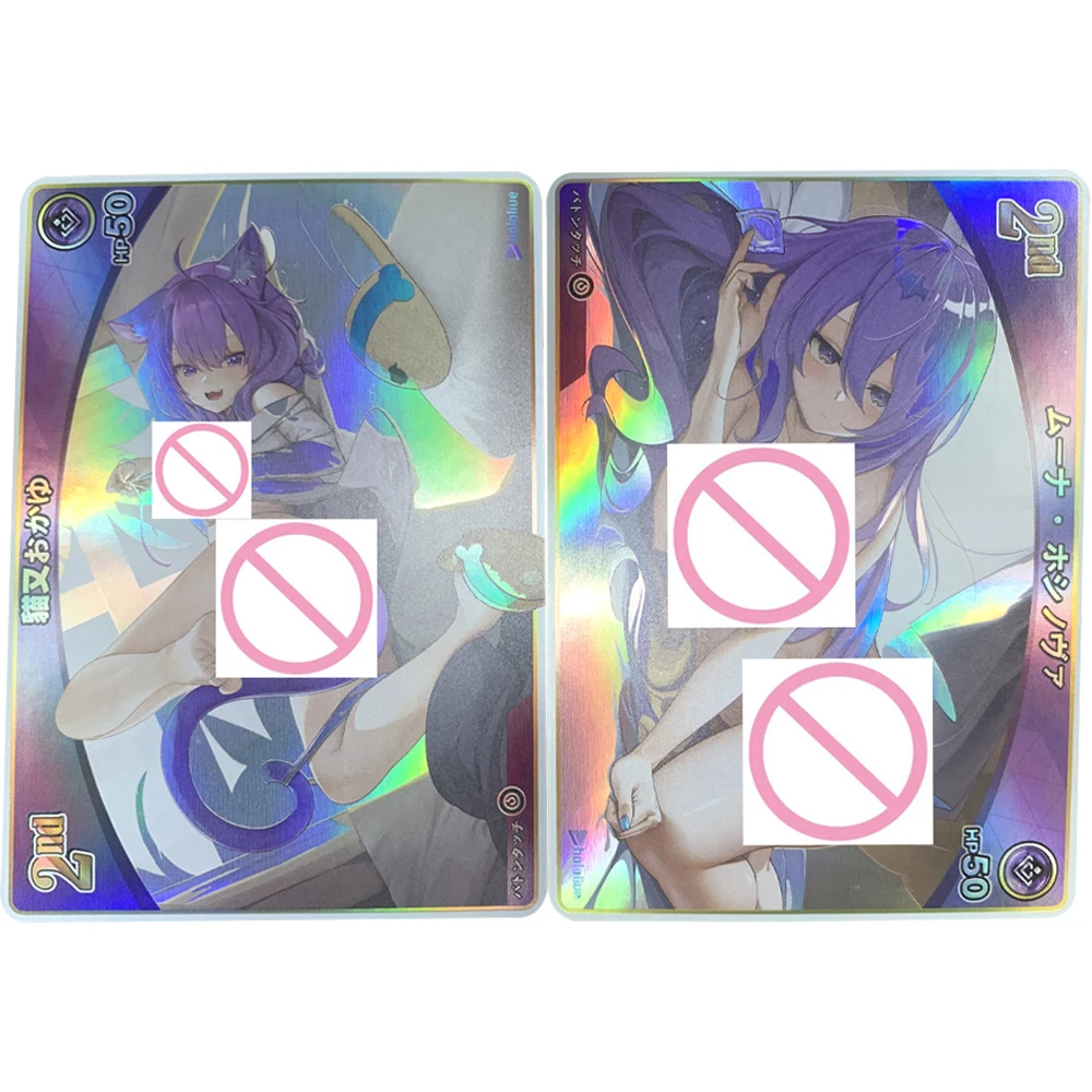 

Hololive Nekomata Okayu Moona Hoshinova Sexy Girl Nude Collection Card Refractive Color Flash Busty Beauty Naked Card 63*88mm