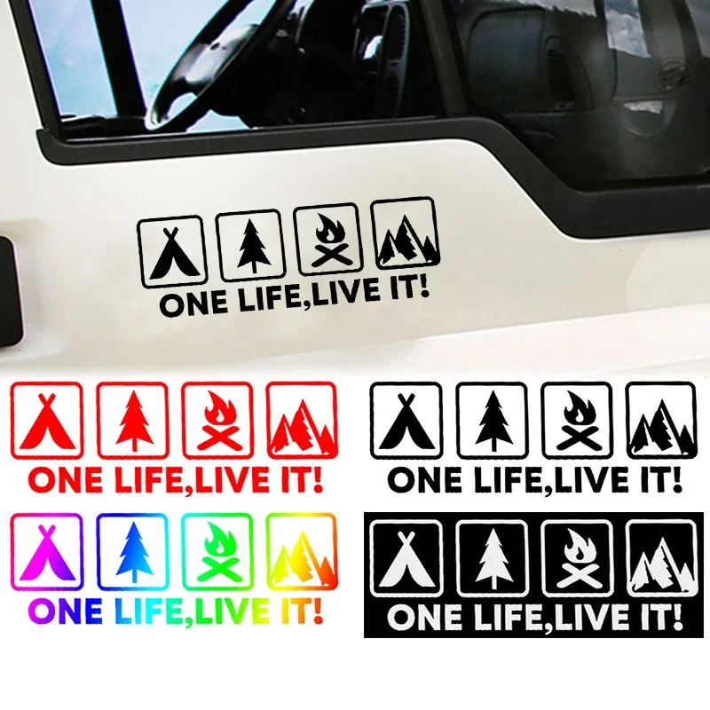 Car Stickers One Life Live It Camping Outdoor Enthusiast Wild Survival Quadruple Decal for Vehicle Auto Window Tail Body Bumper