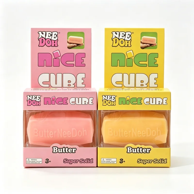 Needoh Nice Cube Butter Stress Relief Toy TPR Flour Filled Fast Rebound Fidget Squeeze Toy for ADHD Decompression Anxiety Relax
