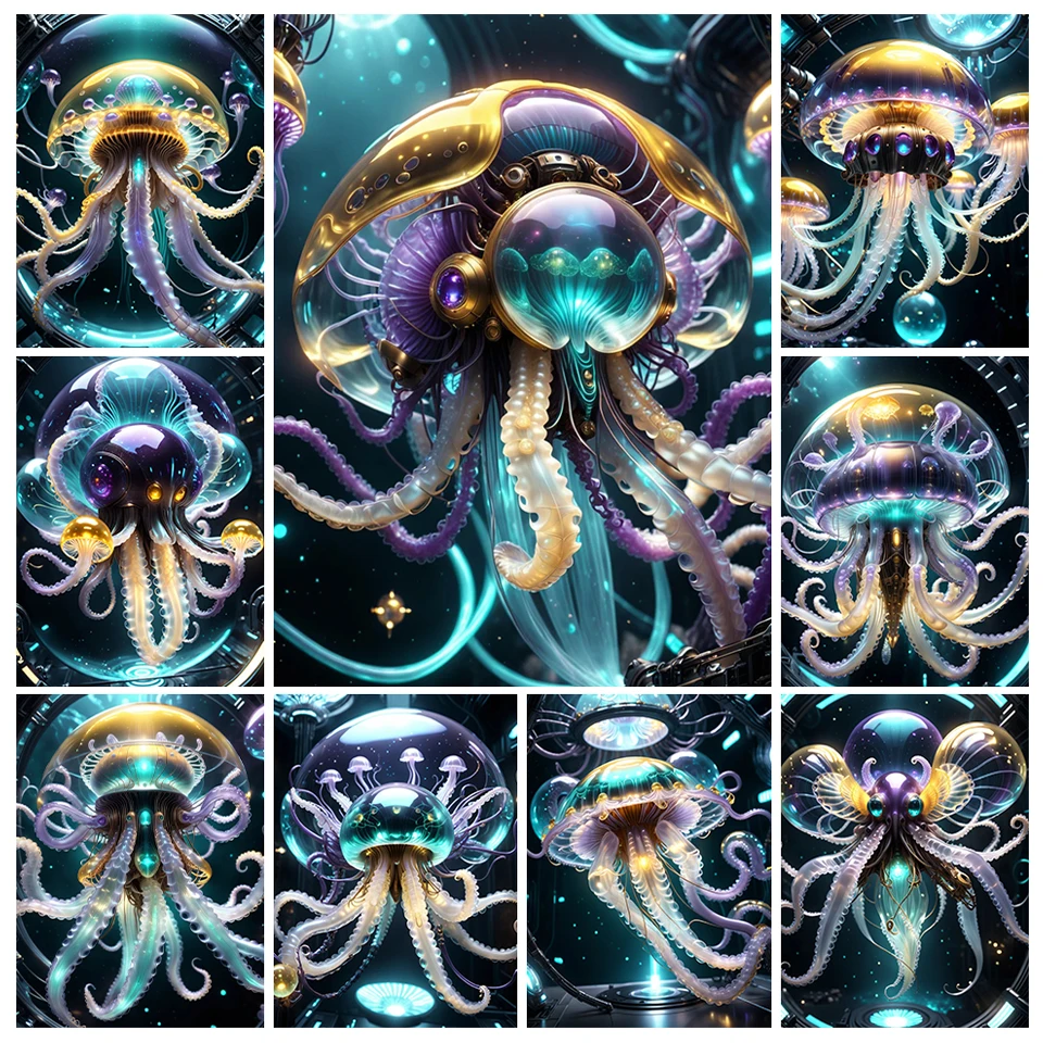 5D New Diamond Painting Interstellar Colorful Octopus Astronaut DIY Full Square Diamond Flower Embroidery Mosaic Water Painting