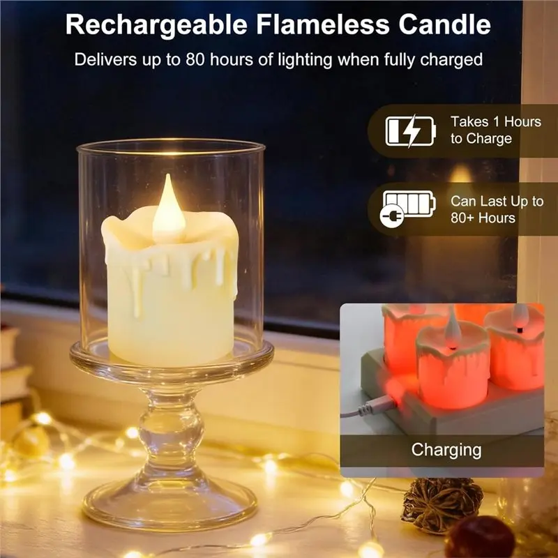 CYCLI-Flameless LED Tea Light Candles Rechargeable With Remote Control And Timer, For Home Wedding Table Centerpiece 12 Pack