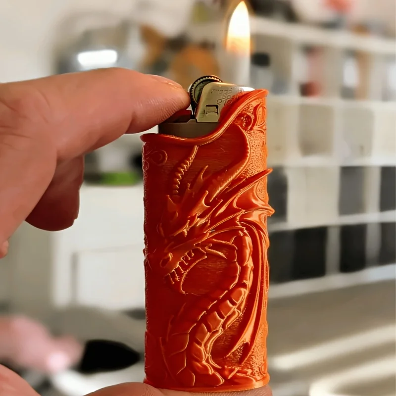 Gothic Embossed Dragon Lighter Case 3D Printed Relief Dragon Lighter Sleeve Lighter Ornament Protective Cover Pocket Decor Gifts view 6
