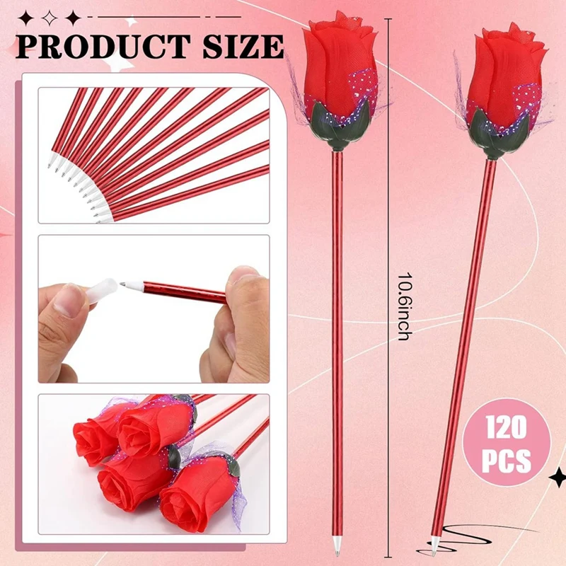 120 Stuks Valentijnsdag Roos Balpennen Bloem Schrijven Balpen Bulk Geschikt Voor Valentijnsdag Bruiloften