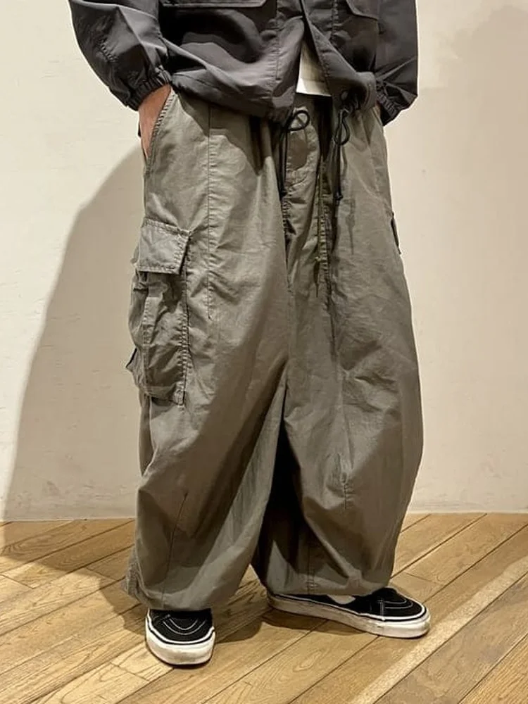 Retro High Waist Loose Fit Casual Work Pants Multi Pockets Drawstring Cotton Spring 2026 Needles Loose Fit Cargo Pants