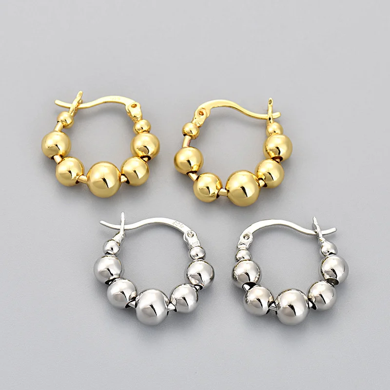Fashion Silver Gold Plated Round Bead Hoop Earrings for Women Girls Huggies pulseras mujer e1570