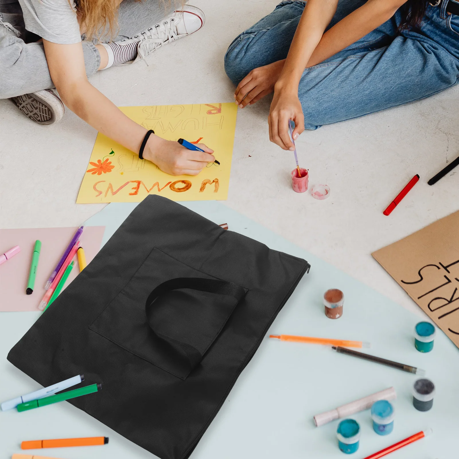 Sac de planche à dessin en toile imperméable noir, grand fourre-tout à fermeture éclair, mallette de rangement pour peinture, croquis, fournitures d'art