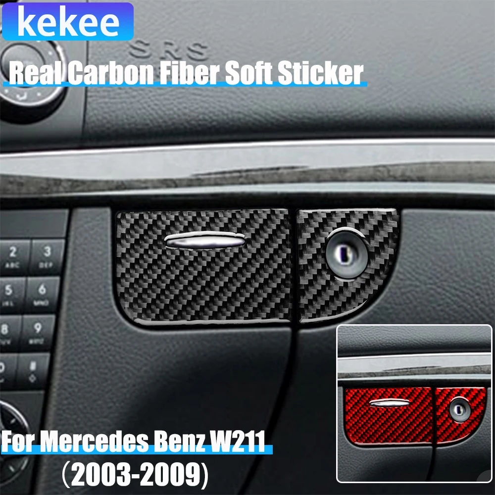 

Real Carbon Fiber Car Accessories Glove Storage Cover Soft Sticker For Mercedes W211 E Class 2003 2004 2005 2006 2007 2008 2009