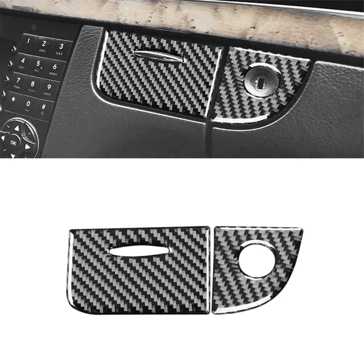 Fibra di carbonio per Mercedes Benz classe E W211 2003-2009 Copilot Storage Box Lock Cover Trim accessori interni