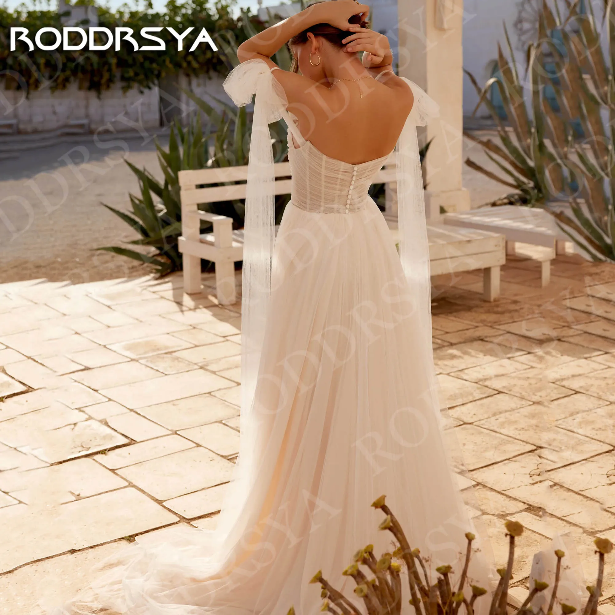 RODDRSYA Boho Beach Wedding Dress Bride Elegant Off Shoulder Tulle Bridal Dresses Bohemian Customized Sweep Train robe de mariee