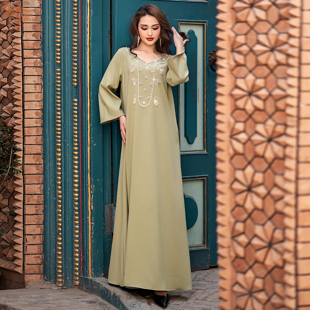 

Morocco Dubai Muslim Women Dresses Diamonds Abayas Long Sleeve Dress Ramadan Kaftan Islamic Turkey Jalabiya Musulman Vestidos