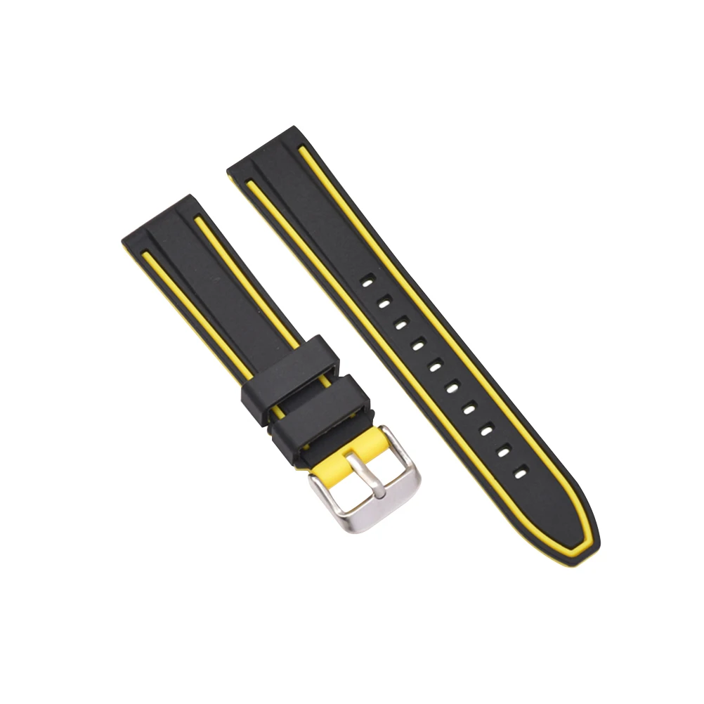 Silicone Watch Band Replacement Dichromatic Wristband Adjustable 22Mm Black Yellow Fit For S3 Easy Install Comfort Daily