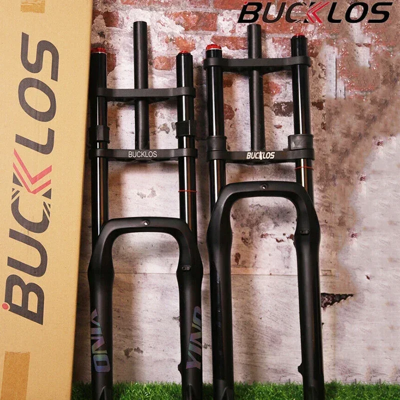 BUCKLOS Air Suspension Fork MTB 20in 26in Bike Fat Fork Bicycle Disc Brake 20*4.0 26*4.0 Fat Tire Fork for Snow Beach Bike Parts