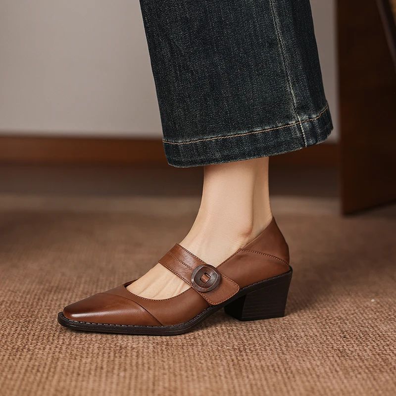 

2026 Fashion News Women Pumps Shoes Sexy High Heels Genuine Leather Party Mary Jane Sexy Spring Square Toe Shoes Dress 34-40
