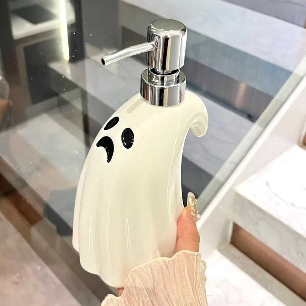Garrafa dispensadora fantasma de 380ml, porcelana vazia, detergente para halloween, shampoo recarregável branco, garrafa dividida cosmética