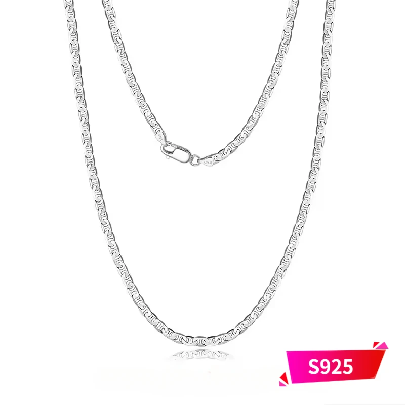 

TUES Стерлингового Серебра 925 пробы, итальянское ожерелье с плоской цепочкой 2,8/3,7/5,0 мм для женщин и мужчин, модная цепочка на шею, ювелирные изделия