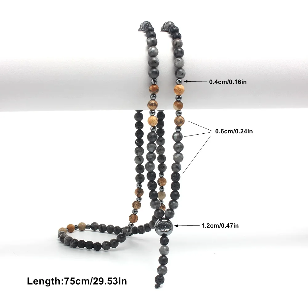 6mm Natural Map Stone Black Shimmerstone Hematite Necklace for Men and Women