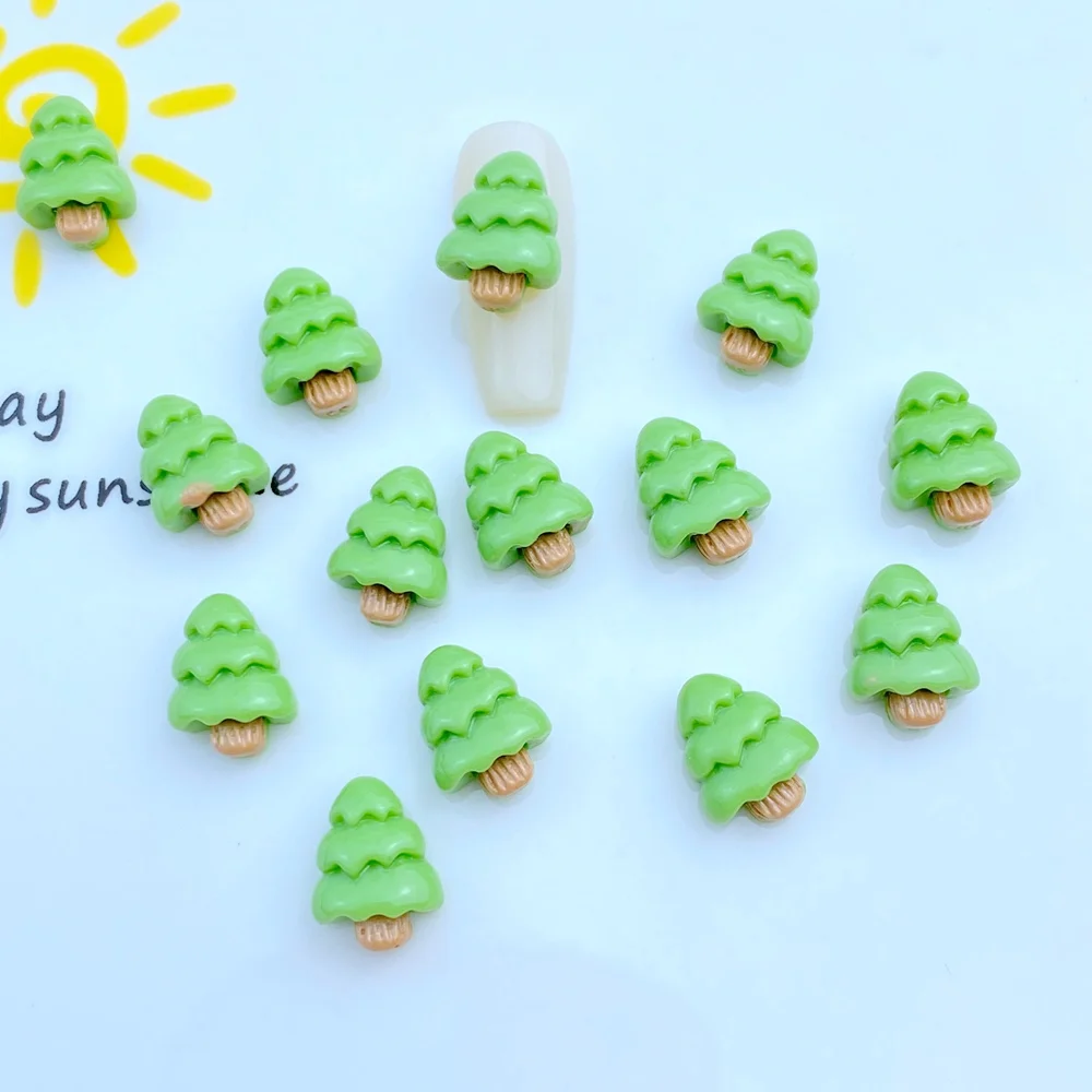 30Pcs New Cute Resin 9 * 12mm Mini Christmas Tree Flatback Ornament Biżuteria do manicure Akcesoria do fryzur