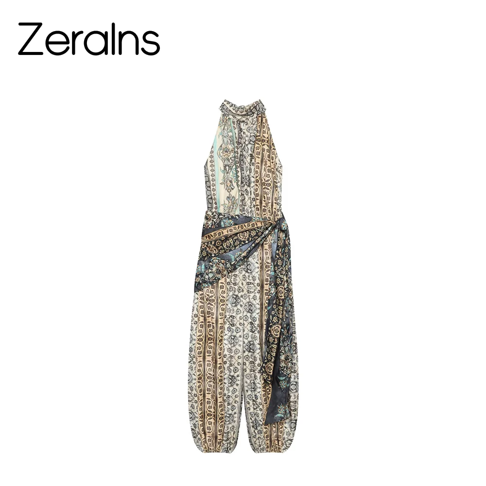 ZERAINS 2026 summer new women's clothing temperament lace up versatile design hanging neck jumpsuit pants long pants