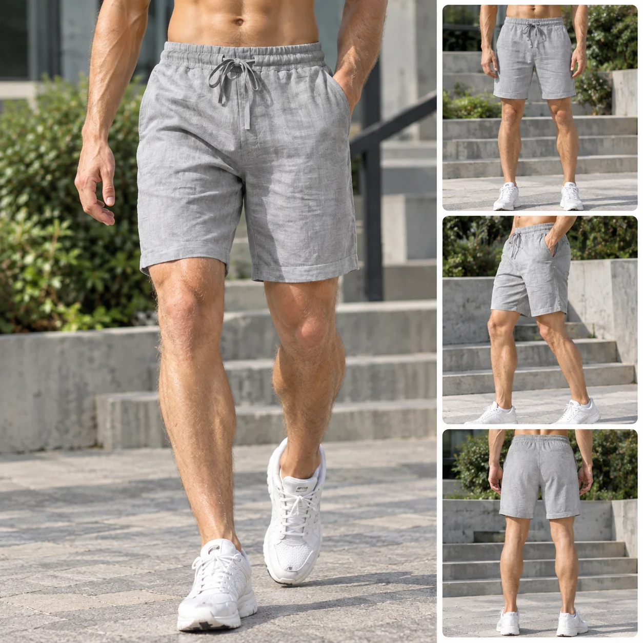 2026 New Men Cotton And Linen Solid Color Shorts Lightweight Sports Linen Beach Jogging Casual Men Shorts