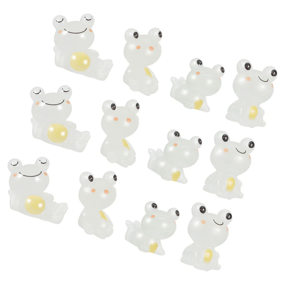 

12 Pcs Glow-in-the-dark Frog Ornaments Figurine Sculpture Desk Figure Resin Figurines
