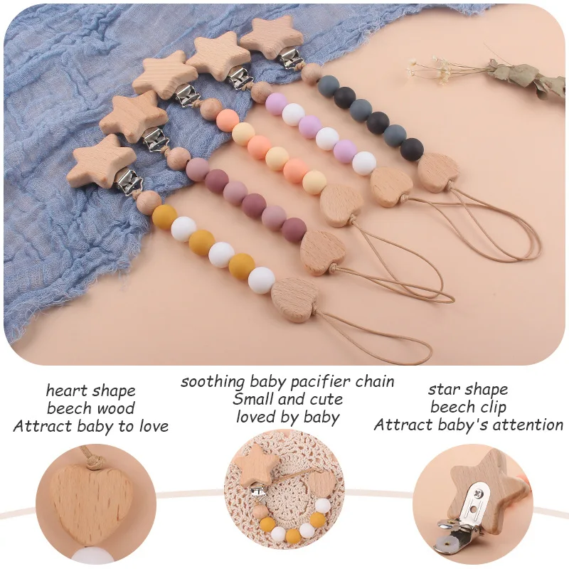 Neue Baby Schnuller Clips Buche Kette Neugeborenen Nippel halter Halterung für Schnuller Kette Kleinkind Beiß spielzeug Neugeborene Dusche Geschenk