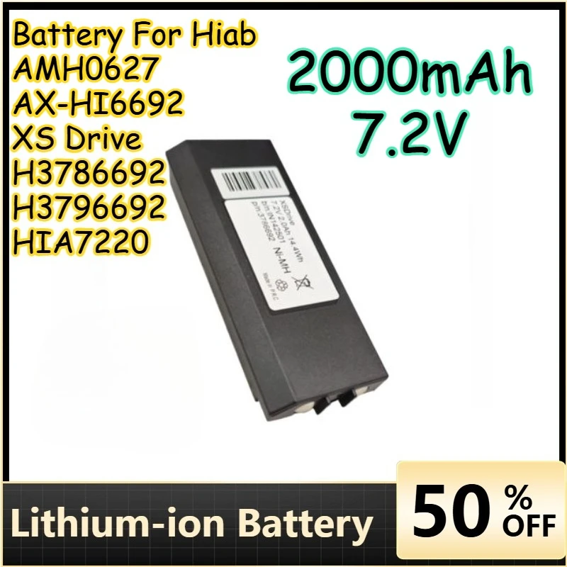 

For Hiab AMH0627 AX-HI6692 XS Drive H3786692 H3796692 HIA7220 Battery 2000mAh 7.2V Rechargeable Lithium Battery