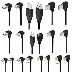 USB Male To Female Male Adapter Extension Cable Fast Charging Data Double 90 Degree Left Right Up Down Angle Cord 0.1m 0.25m 1m