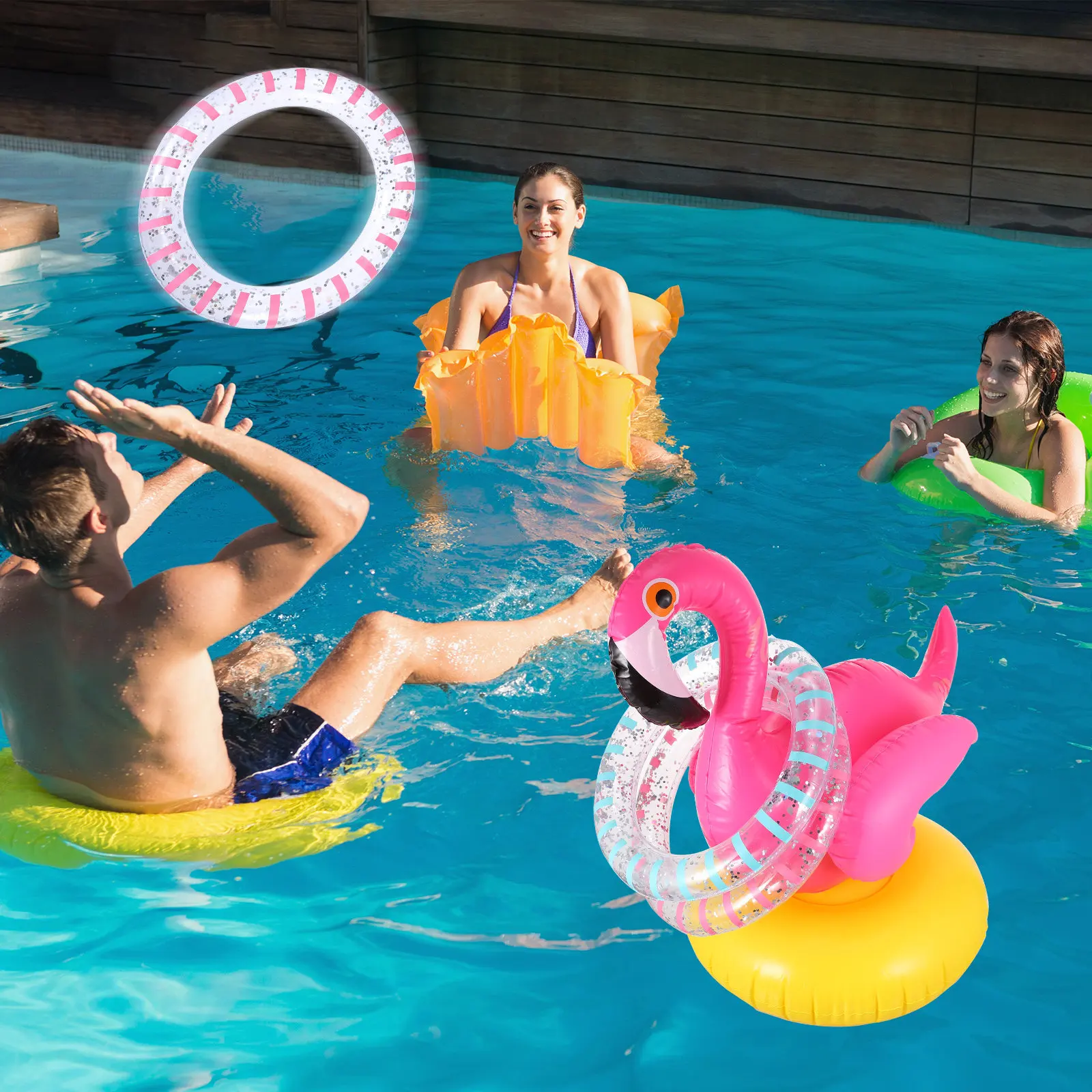Flamingo Inflatable Toss Ring Game – Easy Inflate, Portable Pool & Lawn Party Game for Family and Friends