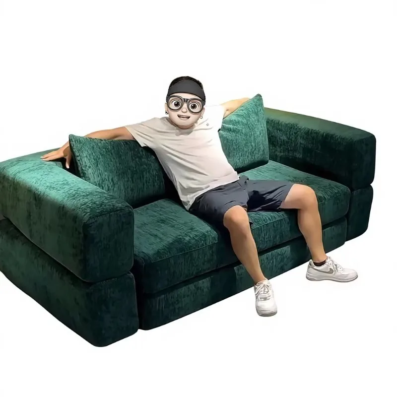 Vacuum Compression Retro Fabric One Seat Sofa Dual-Purpose Small Apartment Living Room Straight Row Sponge Folding Sofa Bed