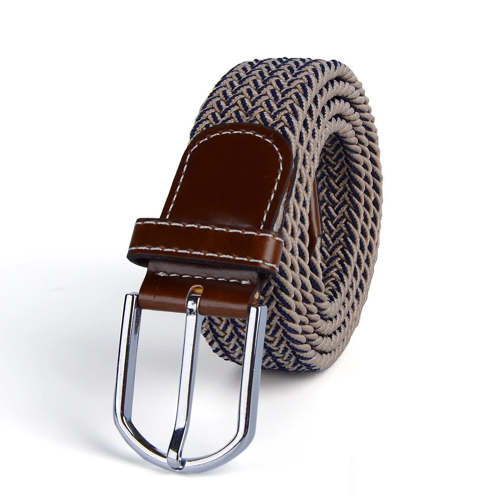 

Universal Elastic Braided Belt Black Flat Weave Stretchy Casual Fabric Belt for Men Women PU End Tip Adjustable