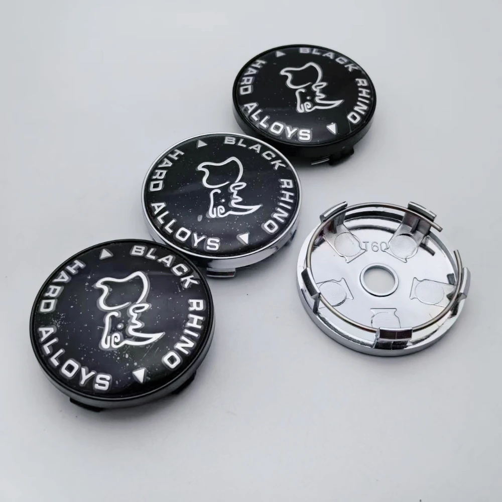

4pcs Black Rhino Logo Emblem Car Wheel Center Caps OD 60MM ID 56MM Wheels Hub Cap Rim Hubcaps Dust Cover Replace Car Accessories