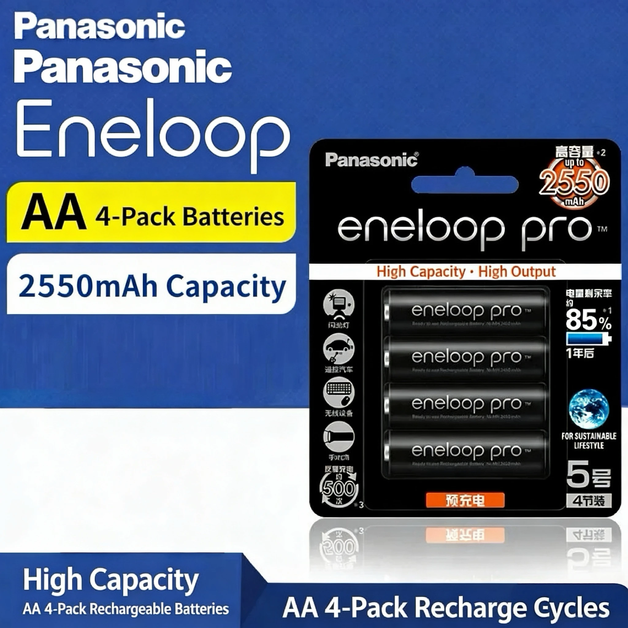 Batería Original Panasonic Eneloop Pro AA 100% Original, 2600mAh, 1.2V, NI-MH, para Cámara, Linterna, Juguetes, Pre-Cargada, Recargable