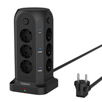 TESSAN Multi Socket Power Strip with 12 Outlet 4 USB 2 Type C 4 Switches EU Plug Tower Socket 2M Extension Cord Surge Protection