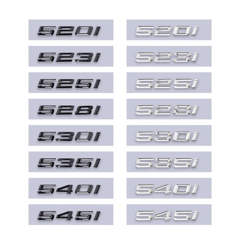 

520i 523i 525i 528i 530i 535i 545i letter car stickers for 3 5 6 7 series e46 e90 e60 f10 f30 e92 rear boot displacement label