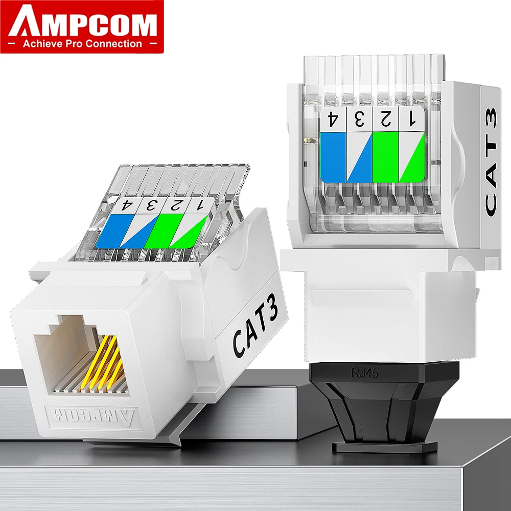 AMPCOM Beznarzędziowy moduł telefoniczny RJ11 CAT3 Moduł głosowy Pozłacany adapter Keystone Jack C26